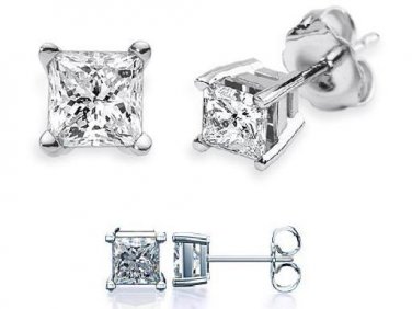 0.45 ct Princess Diamond Basket Solitaire 14k White Gold Stud Earrings Set (P045W)