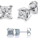 0.80 ct Princess Diamond Basket Solitaire 14k White Gold Stud Earrings Set (P080W)