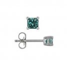 0.35 ct Blue Diamond Princess Solitaire 14K White Gold Single Stud Earring (SE1243-PC-035WBL)
