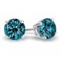 0.75 ct Blue Diamond Round Solitaire Basket Stud Earrings 14K White Gold (E1243-075WBL)