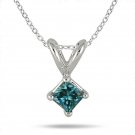 0.50 ct Blue I1 Princess Diamond Solitaire 14K White Gold Pendant Set + GIFT (K1243-PC-050WBL)