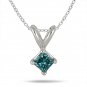 0.50 ct Blue I1 Princess Diamond Solitaire 14K White Gold Pendant Set + GIFT (K1243-PC-050WBL)