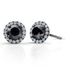 1 ct Black Round Diamond Halo Cluster Stud Earrings Set 14k White Gold (E1295-100WB)