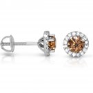 1.50 ct Chocolate Brown Round Diamond Halo Cluster Stud Earrings 14k White Gold (E1295-150WBR)