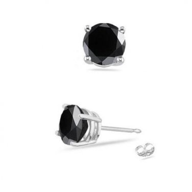 1.75 ct Black Diamond Solitaire 14k White Gold Single Stud Earring Basket (SE1050-175WB)