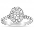 1ct Oval Diamond Halo Cluster Bridal Engagement Ring 14k White Gold (ER1375-OV-100W)