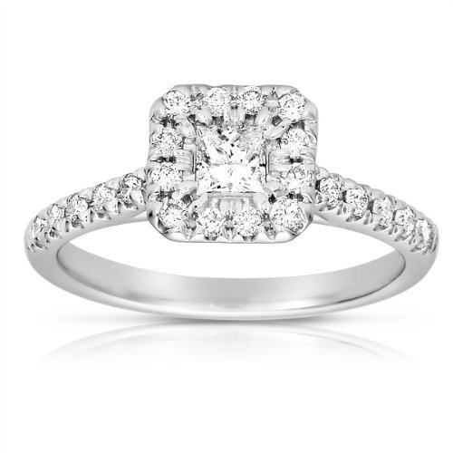 0.50ct Princess Diamond Halo Cluster Bridal Engagement Ring 14k White Gold (ER1375-PC-050W)