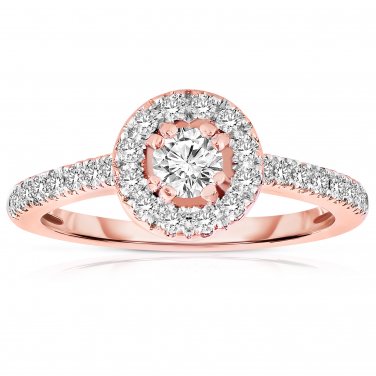 0.75 ct Round Diamond Halo Cluster Bridal Engagement Ring 14k Rose Gold (ER1375-RD-075RG)