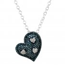 0.50 ct Blue Round Diamond Cluster Heart Pendant & Necklace Set 10K White Gold (K1249-050WBL-10KT)