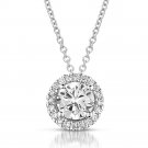 0.75 ct Round Diamond Solitaire Halo 14k White Gold Pendant & Necklace Set (K1295-075W)