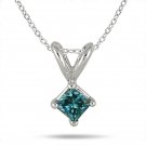 0.75 ct Blue I1 Princess Diamond Solitaire 14K White Gold Pendant Set + GIFT (K1243-PC-075WBL)