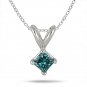 0.75 ct Blue I1 Princess Diamond Solitaire 14K White Gold Pendant Set + GIFT (K1243-PC-075WBL)