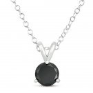 2 ct Solitaire Round Black Diamond 14k White Gold Rope Necklace + Pendant Set (K1050-200WB)