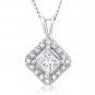 0.25 ct Princess Diamond Solitaire Halo 14k White Gold Pendant & Necklace Set (K1296-025W)