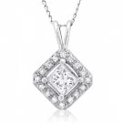 0.75 ct Princess Diamond Solitaire Halo 14k White Gold Pendant & Necklace Set (K1296-075W)