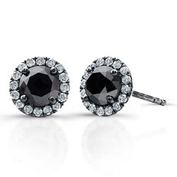 0.50 ct Black Round Diamond Halo Cluster Stud Earrings Set 14k White Gold (E1295-050WB)