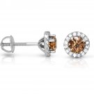 0.50 ct Chocolate Brown Round Diamond Halo Cluster Stud Earrings 14k White Gold (E1295-050WBR)