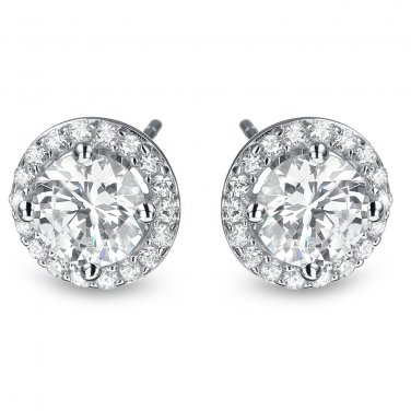 1 ct Round Diamond Halo Cluster Elegant Stud Earrings Set 14k White Gold (E1295-100W)