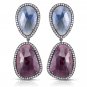 52.47 ct Sapphire Slices Birthstone & Diamond Halo Dangle Drop Silver Earrings (CS-1)