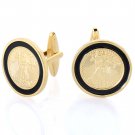 Men's Yellow Gold Plated USA Lady Liberty Coin Suit Cufflinks Black Enamel (CUFFLINKS-LADYLIBERTY)
