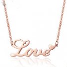 Rose Gold Plated "LOVE" Letters Charm Heart Necklace Pendant Rope Chain Set (RGPLOVENECK)