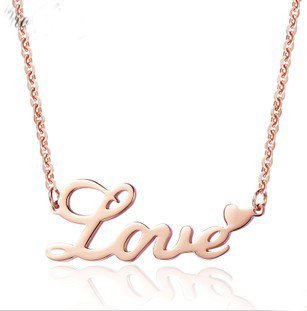Rose Gold Plated "LOVE" Letters Charm Heart Necklace Pendant Rope Chain Set (RGPLOVENECK)