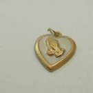 Gold tone and white praying hands in a heart pendant for necklace