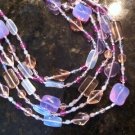 Joan Rivers Purple Lavendar Pink Glass Bead Necklace Gold Clasp 5 Five Strand