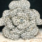 Large Crystal Rhinestone Bridal Rose Flower Wedding Cake Silver Brooch Pin 3"