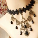 FREE SHIP - Gothic Goth Rococo copper Chain Lace Black Necklace