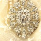 Oval Glass Crystal Rhinestone Wedding Bridal Bride Sash Brooch Pin