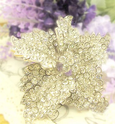 Flower Vintage Style Rhinestone Crystal Silver Bridal Wedding Brooch Pin