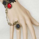 BLACK Lace Dangle Goth Victorian Lolita Rose Black Droplet Bracelet