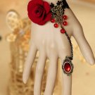 BLACK Embrodiery Lace Red Rose Gothic Bracelet Goth Victorian Lolita Slave Ring