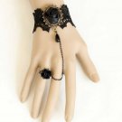BLACK Embrodiery Lace Black Rose Gothic Goth Victorian Ring Slave Bracelet