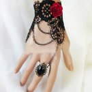 Black Lace Red Rose Rococo Goth Cocktail Party Bridal Bracelet