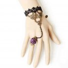 Purple Rose Black Lace Victorian Goth Party Bridal Slave Bracelet Necklace Set