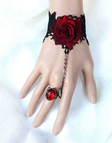 BLACK Lace Gothic Bracelet Goth Victorian Lolita Steampunk Rococo Slave Ring