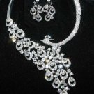 Wedding Bridal Rhinestone Crystal Peacock Brides Necklace Earrings Jewellery Set
