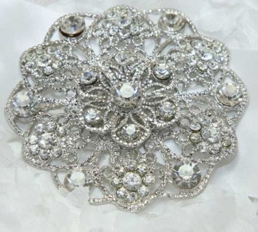 Round Flower Bouquet Crystal Rhinestone Wedding Bridal Bride Gift Brooch Pin