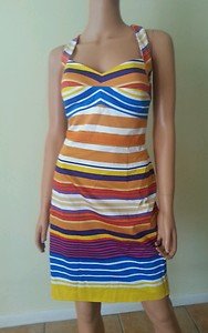 Calvin Klein Multi Stripe Molded Cup  Cotton/Spandex Sundress  Sz 10 Dress
