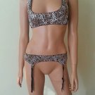 Victoria Secret Reversible Black/Animal Print Boned Bra Matching Garter  Sz Med
