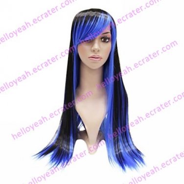 Lolita Straight Wig Inspired by Zipper Blue and Black Mixed Color 70cm Gothic