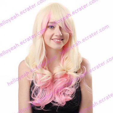 Lolita Wave Wig Inspired by Zipper Golden and Pink Mixed Color 65cm Punk