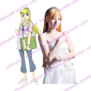 Golden 100cm Fullmetal Alchemist Winry Rockbell Nylon Cosplay Wig