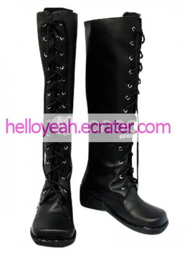 Black Lace Tie Imitated Leather Rubber Cosplay Boots