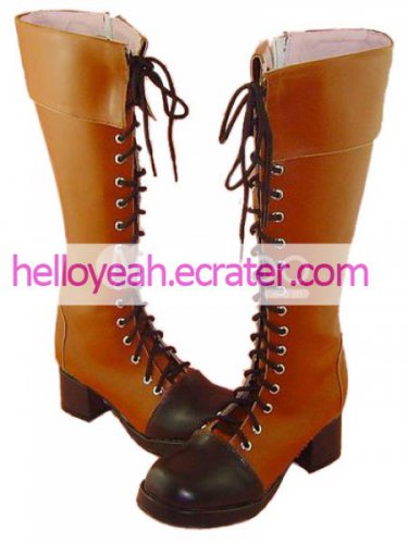 Brown Round Toe Over the Knee PU Lolita Boots