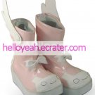 Pink Wing Round Toe Ankle Length Platform PU Lolita Boots