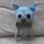 crochet owl baby hat in blue and lime 0-3m