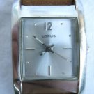 Genuine Rare Vintage Lorus Square Analog Dial Silver Leather Watch